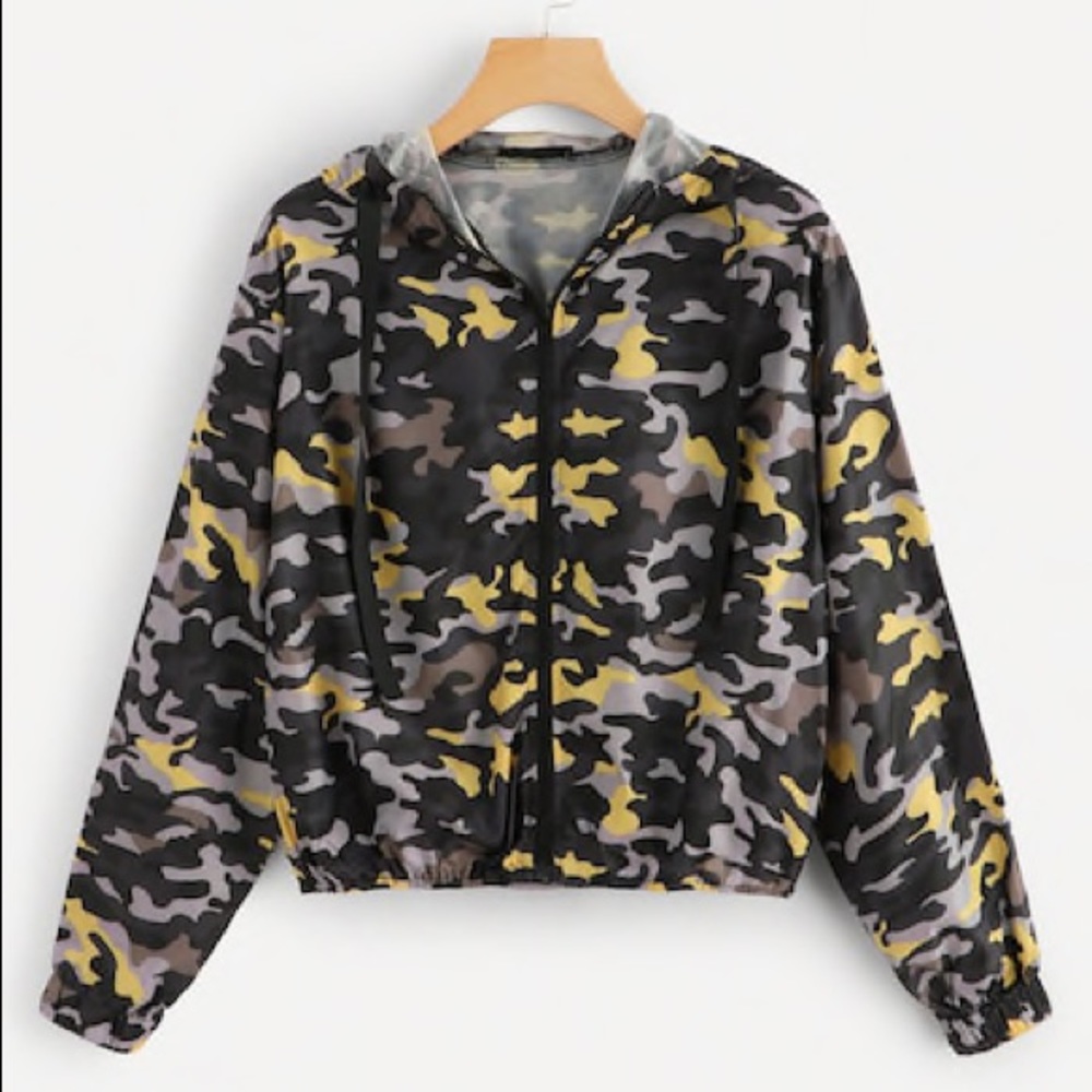 Camo Print Zipper Up Hoodie Jacket